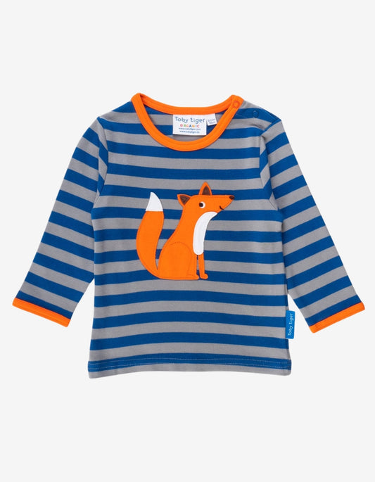 Organic Fox Applique Long-Sleeved T-Shirt by Toby Tiger, GOTS-certified, vetted by KIDDYKIND
