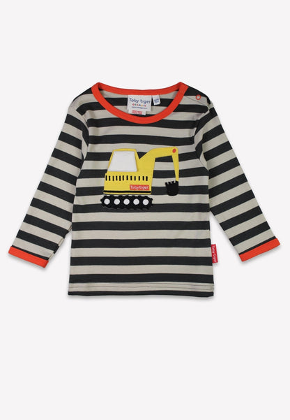 Organic Grey Digger Applique Long-Sleeved T-shirt by Toby Tiger, GOTS-certified, vetted by KIDDYKIND