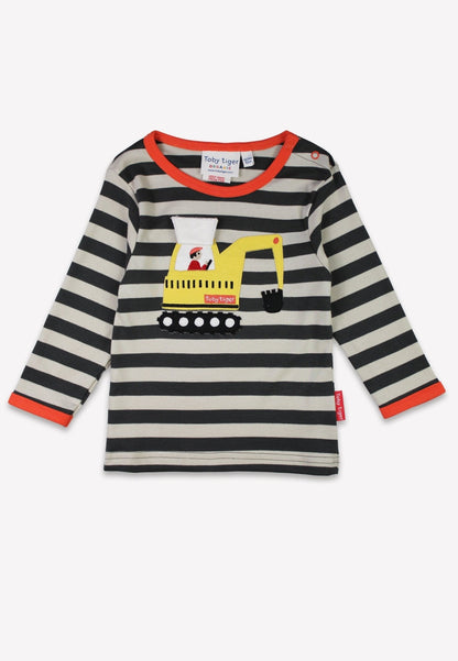 Organic Grey Digger Applique Long-Sleeved T-shirt by Toby Tiger, GOTS-certified, vetted by KIDDYKIND
