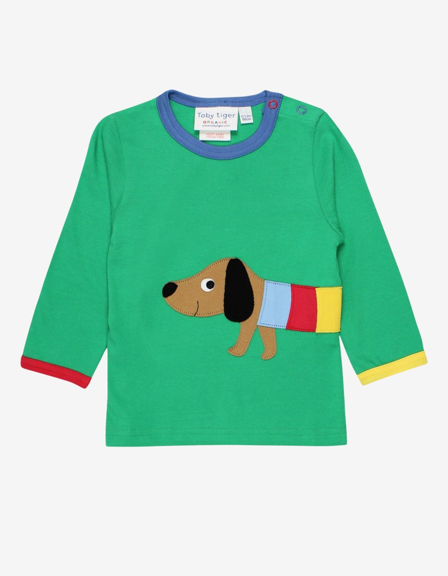 Organic Multi Sausage Dog Applique Long-Sleeved T-Shirt by Toby Tiger, GOTS-certified, vetted by KIDDYKIND