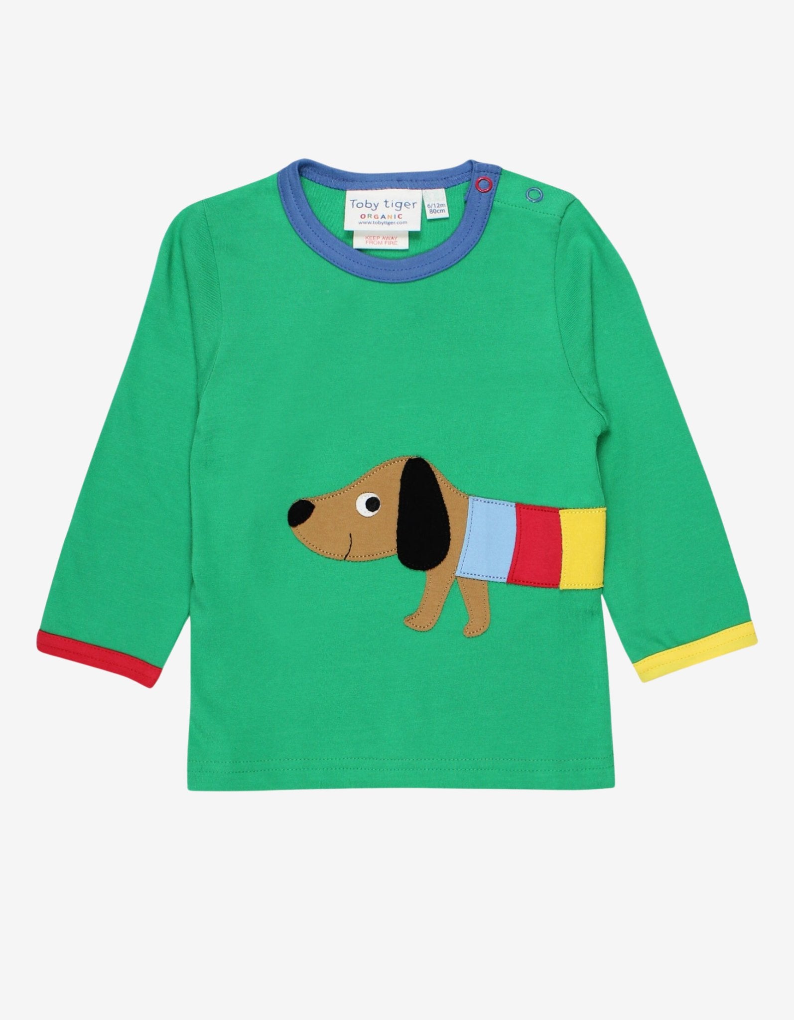 Organic Multi Sausage Dog Applique Long-Sleeved T-Shirt by Toby Tiger, GOTS-certified, vetted by KIDDYKIND