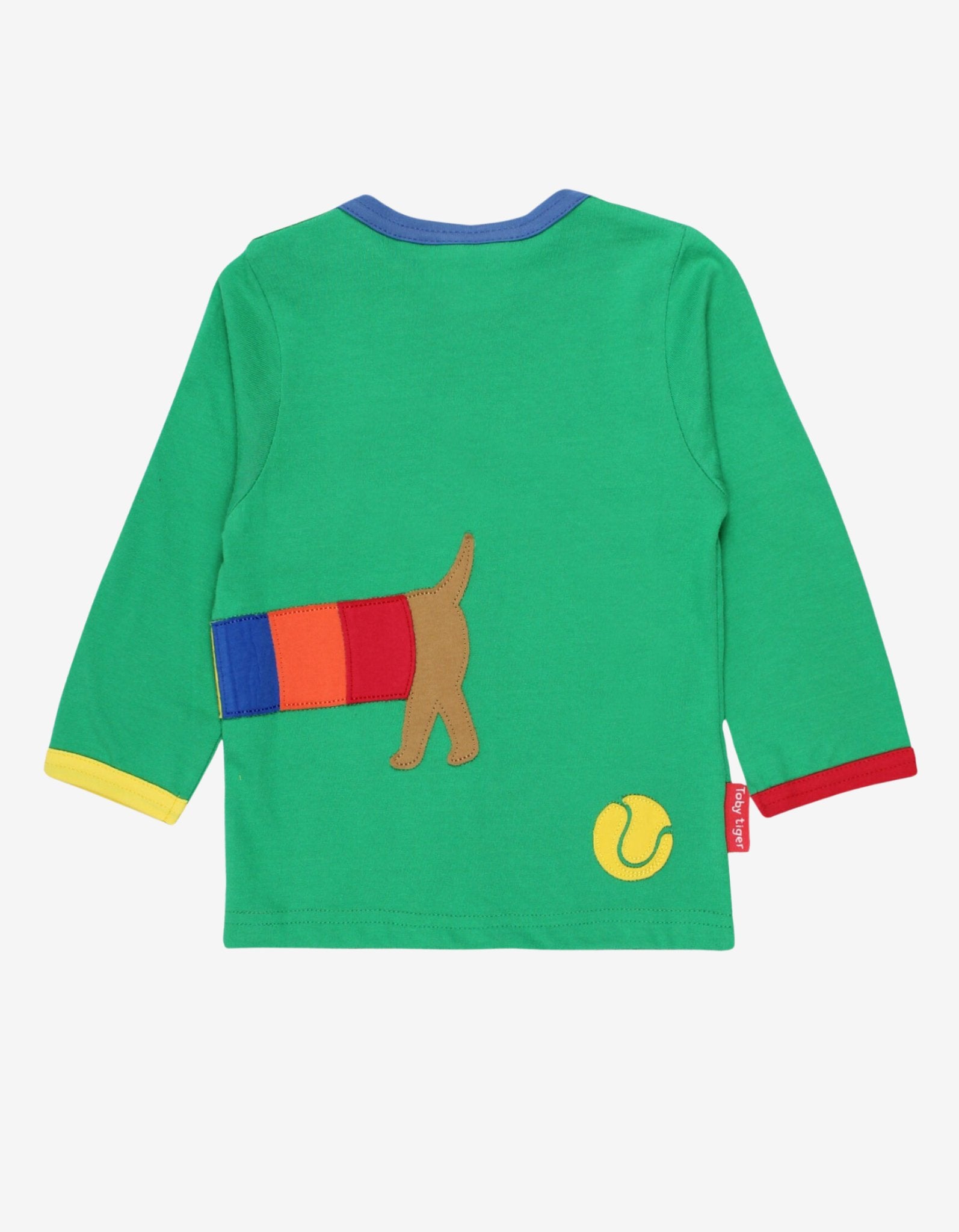 Organic Multi Sausage Dog Applique Long-Sleeved T-Shirt by Toby Tiger, GOTS-certified, vetted by KIDDYKIND
