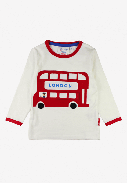Organic London Bus Applique Long-Sleeved T-Shirt