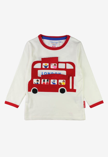 Organic London Bus Applique Long-Sleeved T-Shirt