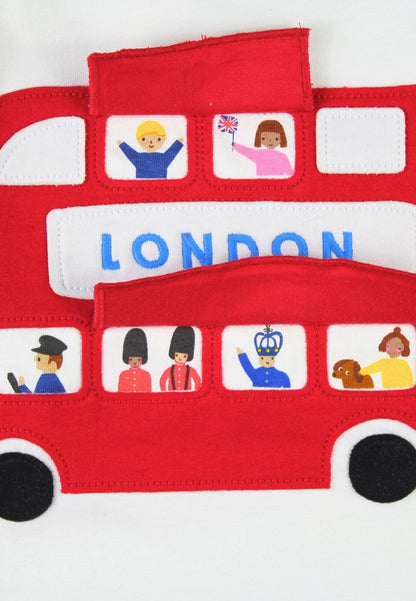 Organic London Bus Applique Long - Sleeved T-Shirt - Toby Tiger
