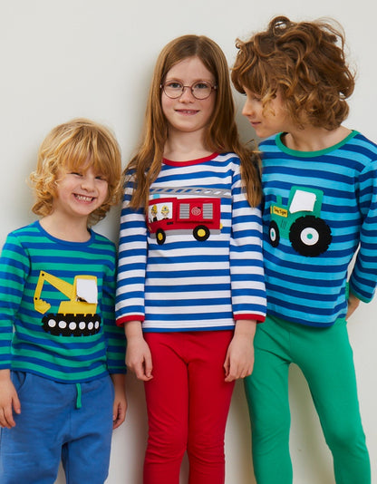Organic Tractor Applique Long-Sleeved T-Shirt by Toby Tiger, GOTS-certified, vetted by KIDDYKIND