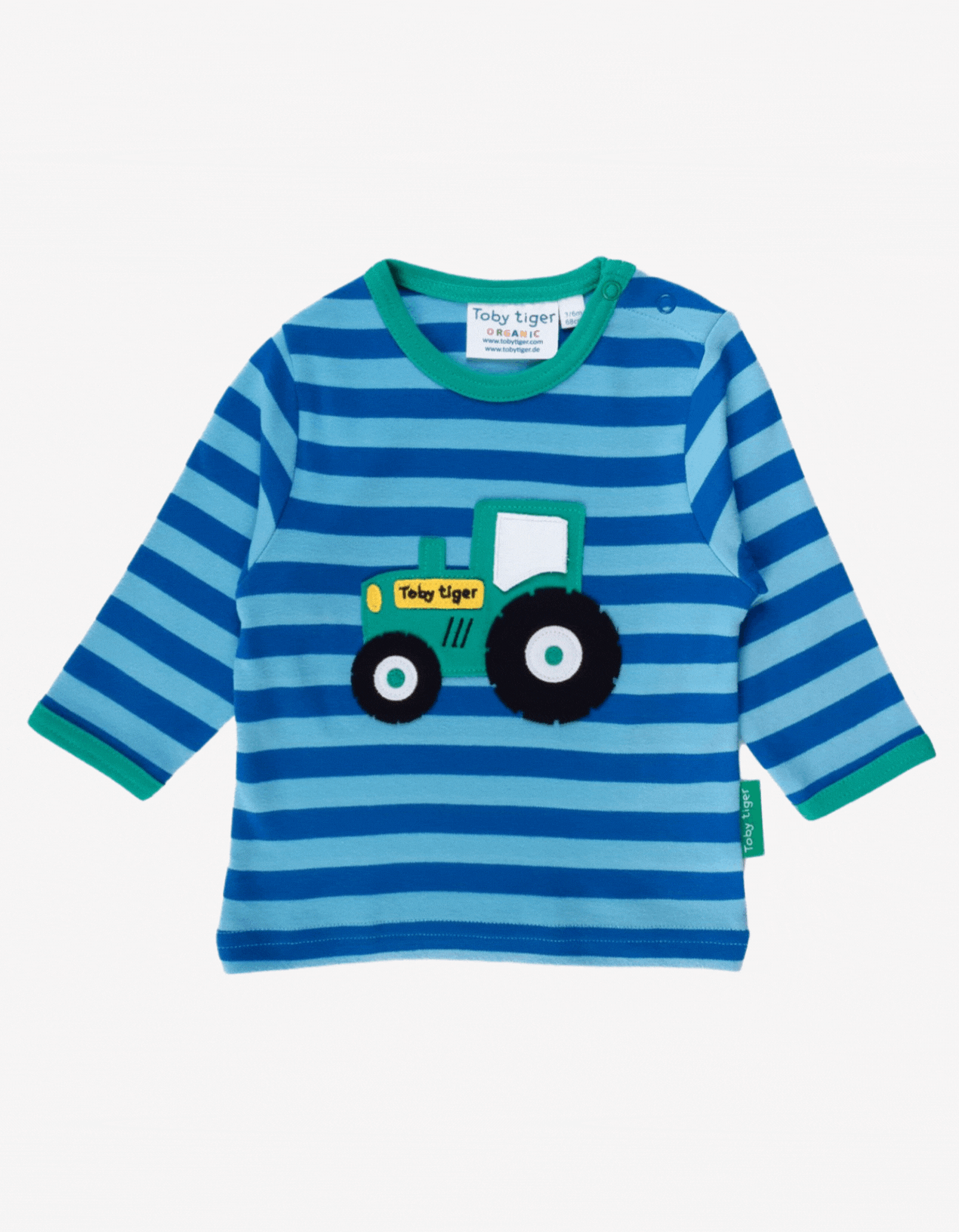Organic Tractor Applique Long-Sleeved T-Shirt by Toby Tiger, GOTS-certified, vetted by KIDDYKIND