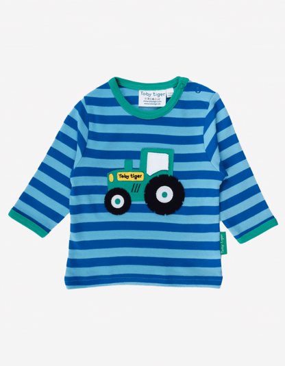 Organic Tractor Applique Long-Sleeved T-Shirt by Toby Tiger, GOTS-certified, vetted by KIDDYKIND