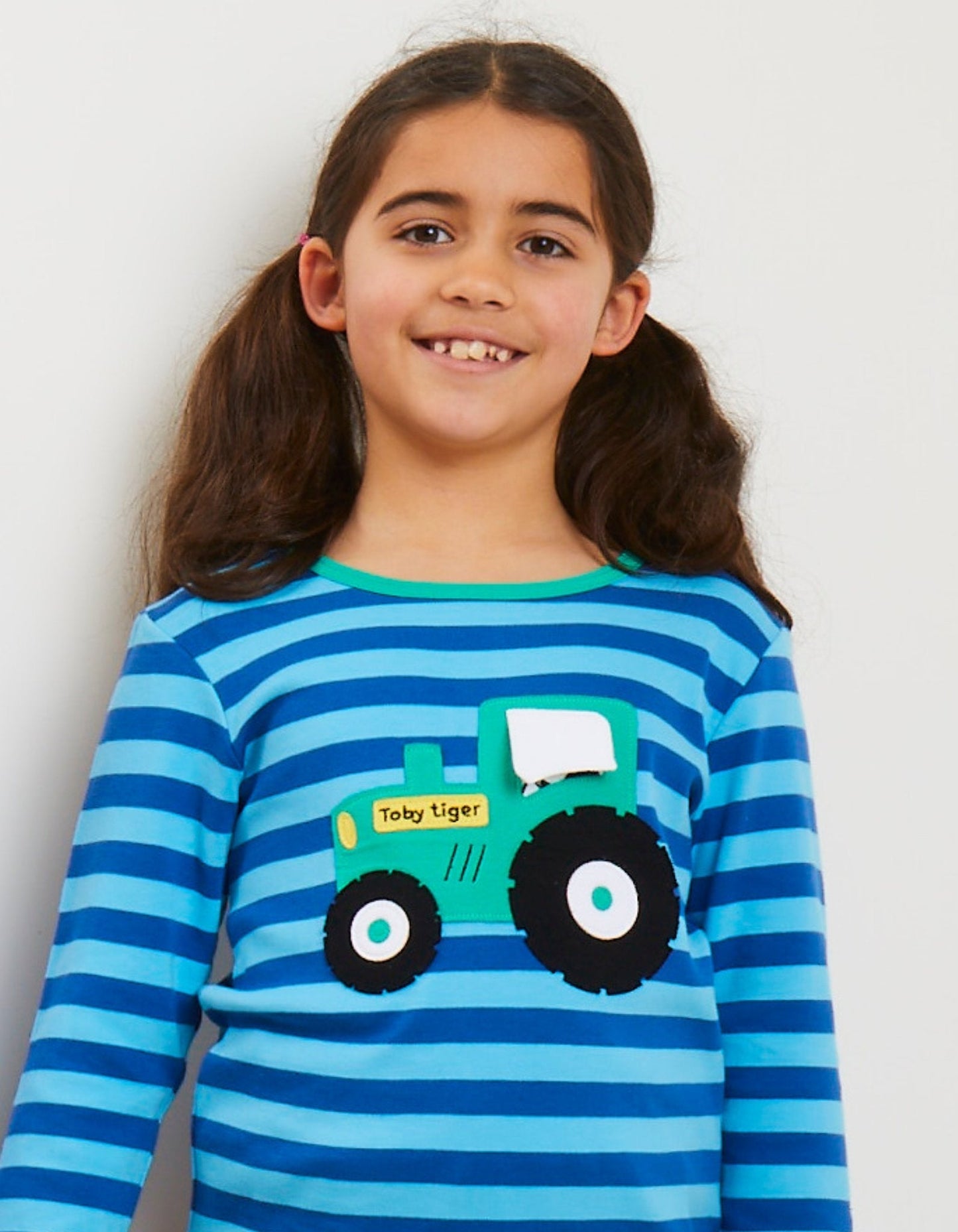Organic Tractor Applique Long-Sleeved T-Shirt by Toby Tiger, GOTS-certified, vetted by KIDDYKIND