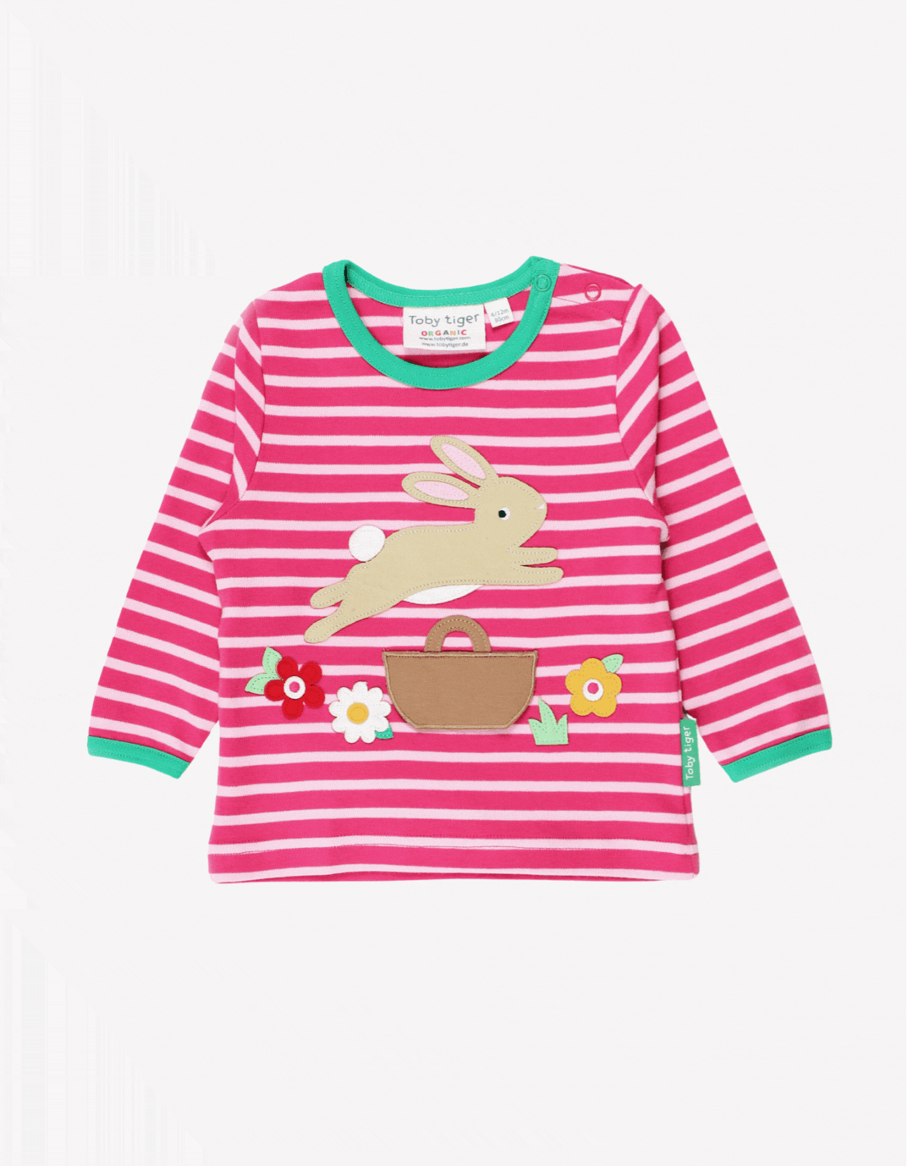 Organic Leaping Bunny Applique Long-Sleeved T-Shirt by Toby Tiger, GOTS-certified, vetted by KIDDYKIND