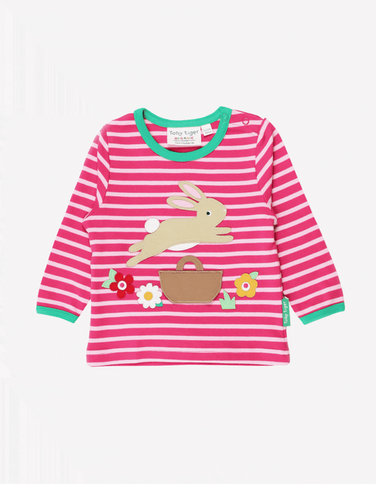 Organic Leaping Bunny Applique Long-Sleeved T-Shirt by Toby Tiger, GOTS-certified, vetted by KIDDYKIND