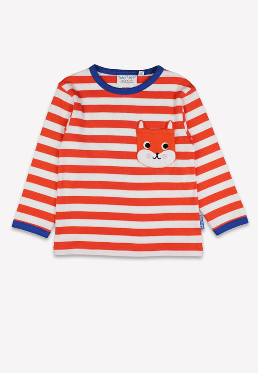 Organic Squirrel Pocket Applique Long Sleeved T-Shirt - Toby Tiger