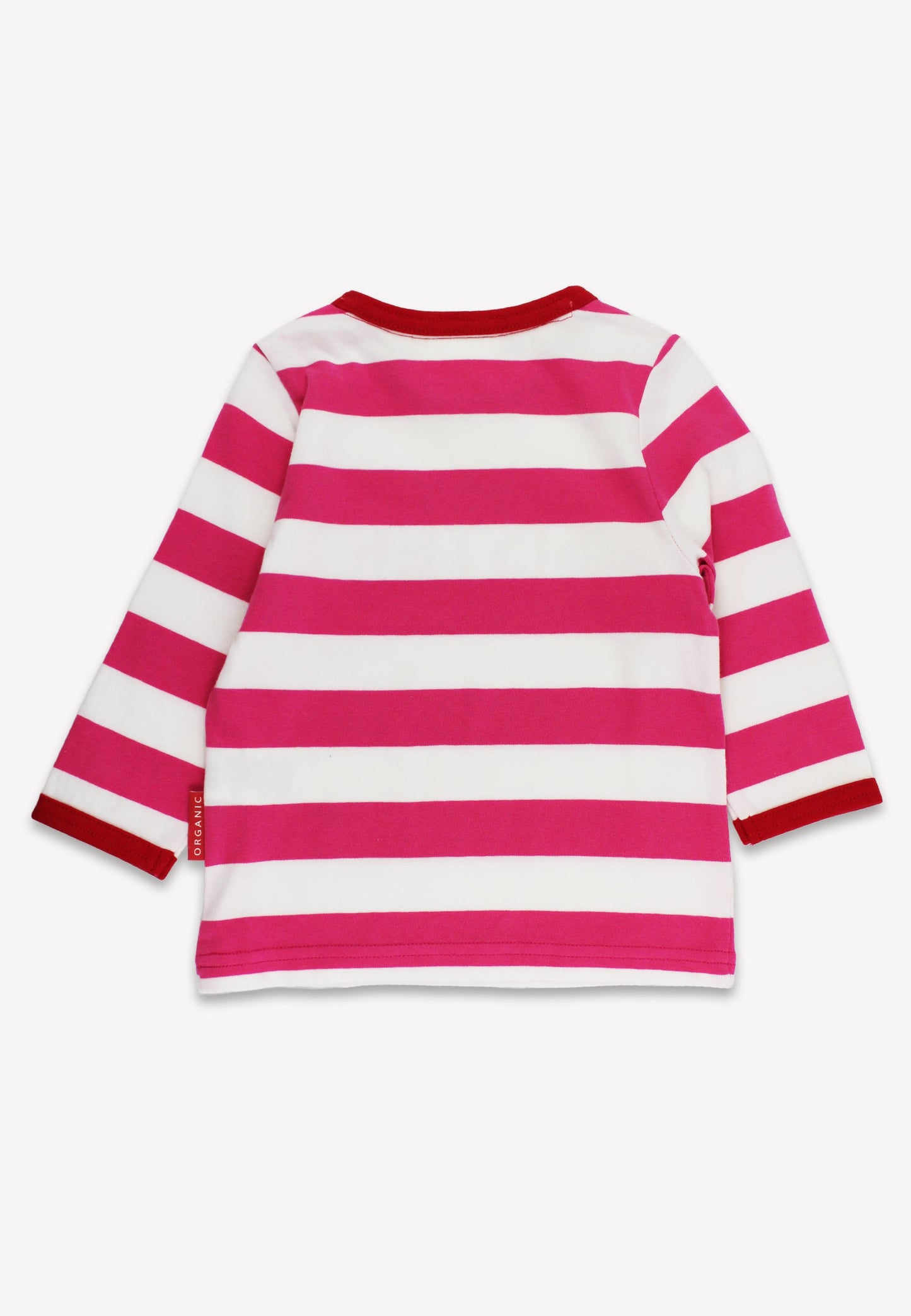 Pink and white striped long-sleeve shirt on a white background
