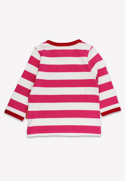 Pink and white striped long-sleeve shirt on a white background