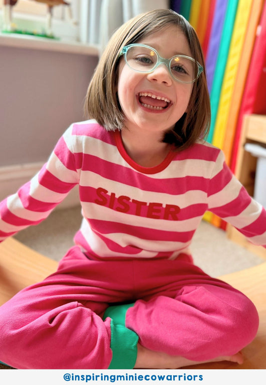 Organic Pink Stripe Sister Applique Long-Sleeved T-Shirt