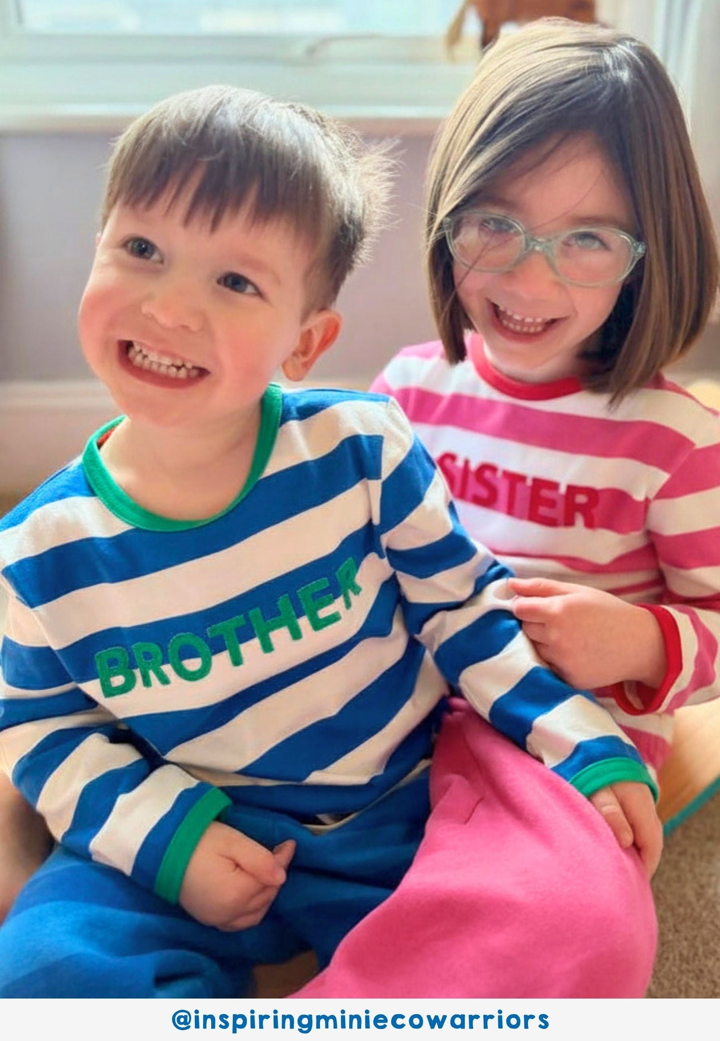 Organic Pink Stripe Sister Applique Long-Sleeved T-Shirt