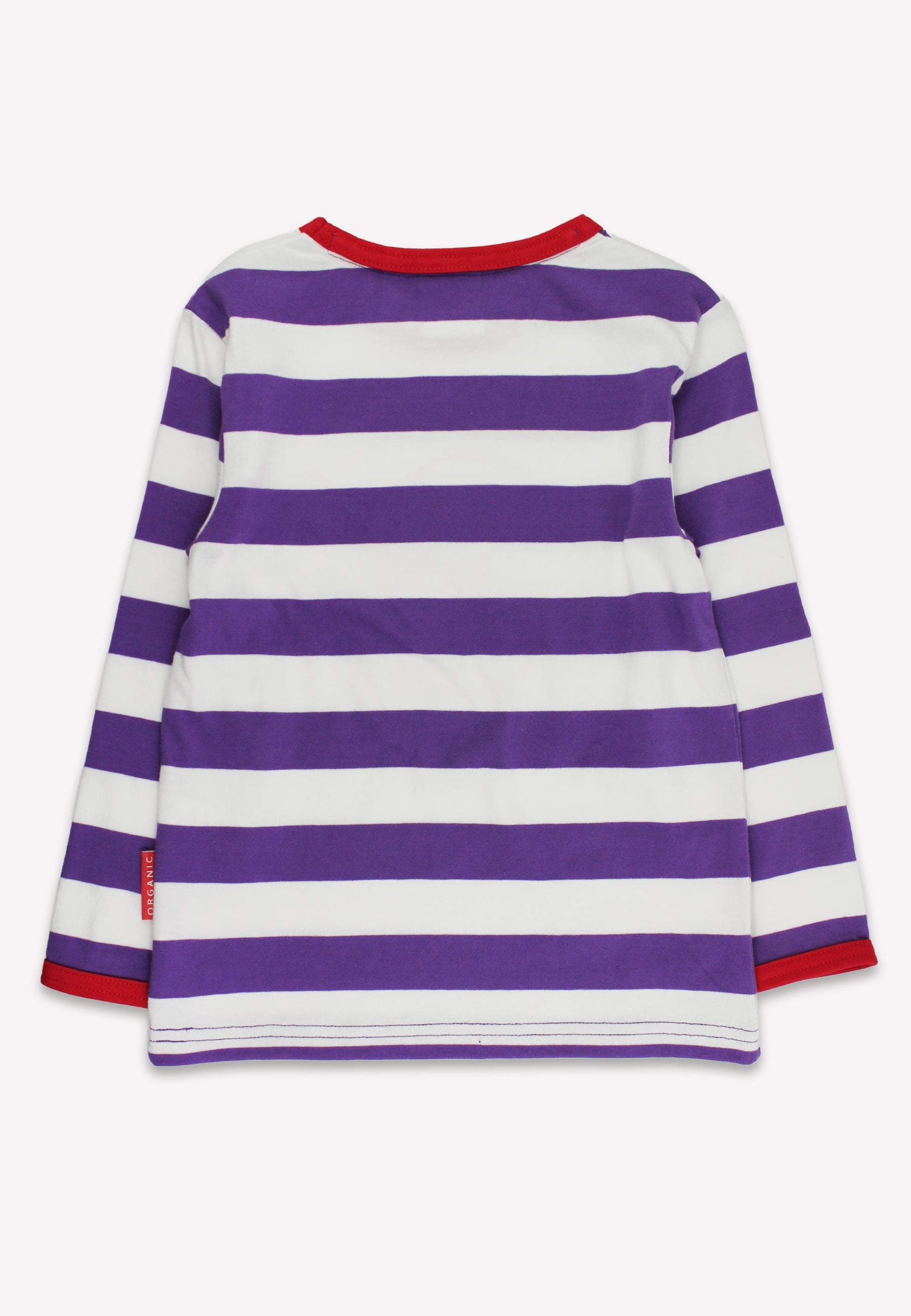 Purple and white striped long-sleeve shirt on a white background