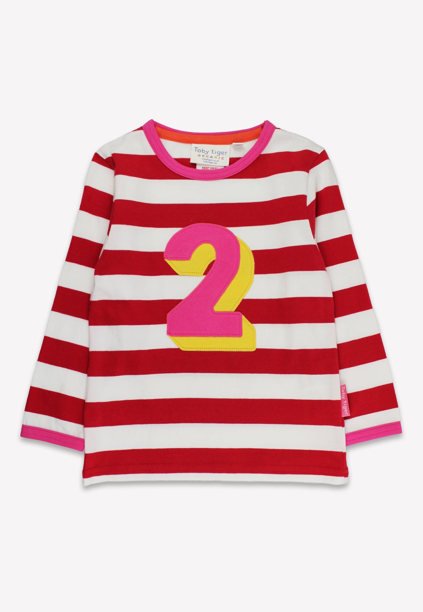 Red and white striped shirt with a large number '2' on a white background