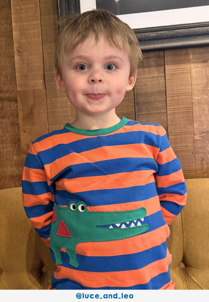 Organic Crocodile Applique Long-Sleeved T-Shirt