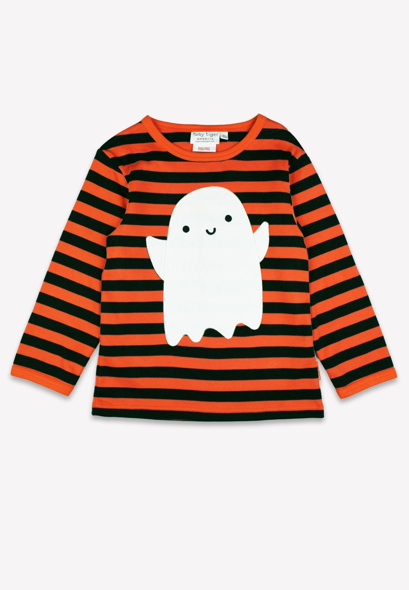 Organic Happy Ghost Applique Long Sleeved T-Shirt by Toby Tiger, GOTS-certified, vetted by KIDDYKIND