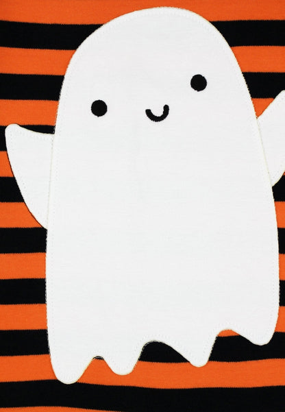 Organic Happy Ghost Applique Long Sleeved T-Shirt by Toby Tiger, GOTS-certified, vetted by KIDDYKIND
