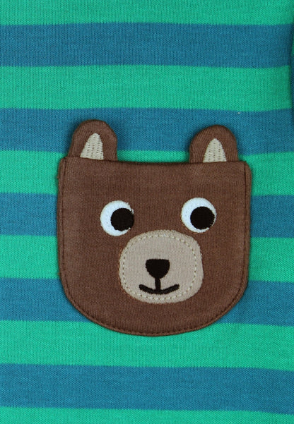 Organic Brown Bear Pocket Applique Long - Sleeved T-Shirt - Toby Tiger