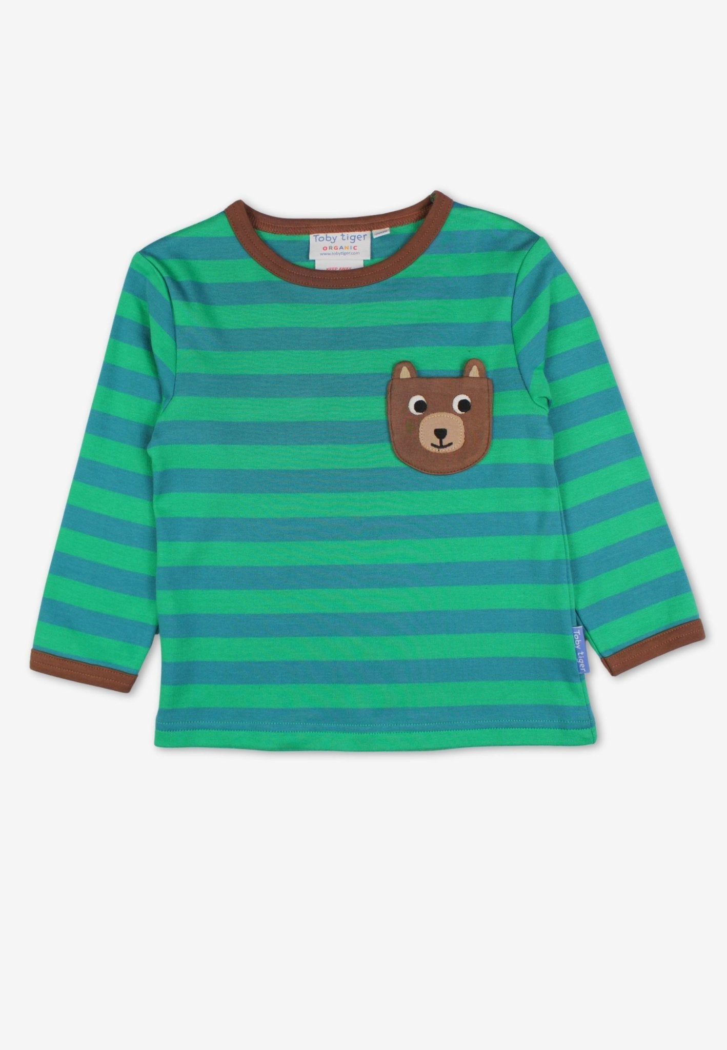 Organic Brown Bear Pocket Applique Long - Sleeved T-Shirt - Toby Tiger