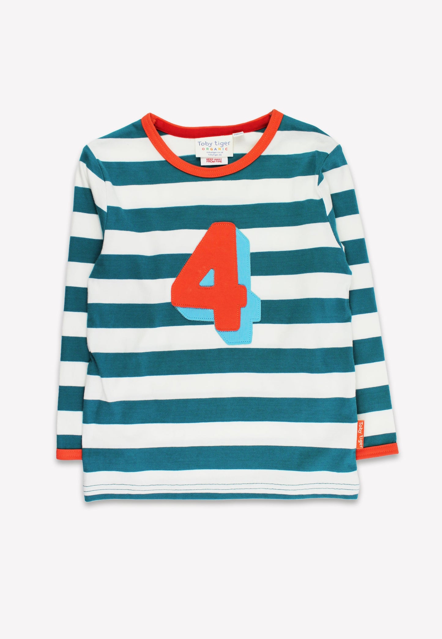 Striped long-sleeve shirt with number 4 on a white background