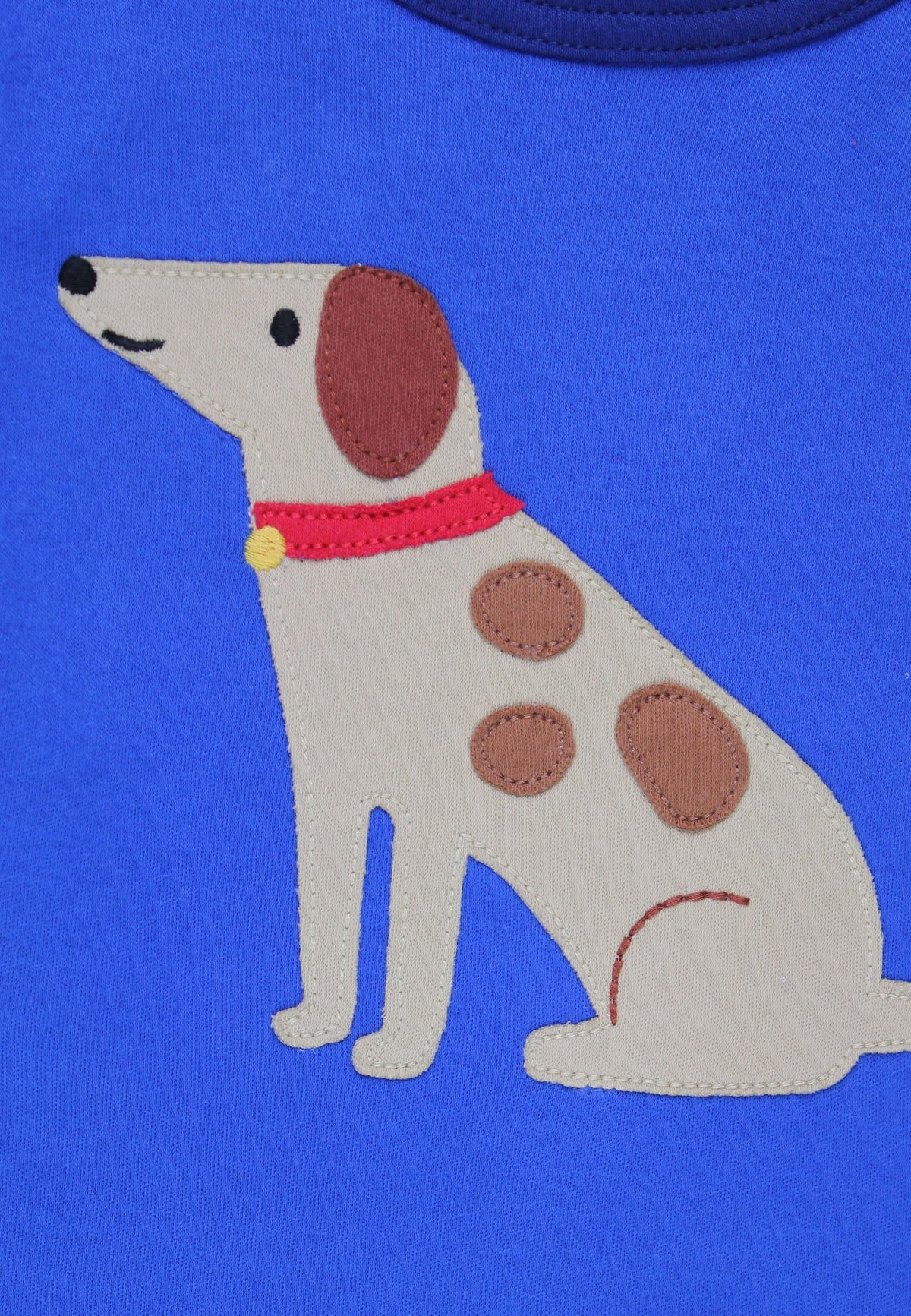 Dog illustration with a red collar on a blue background