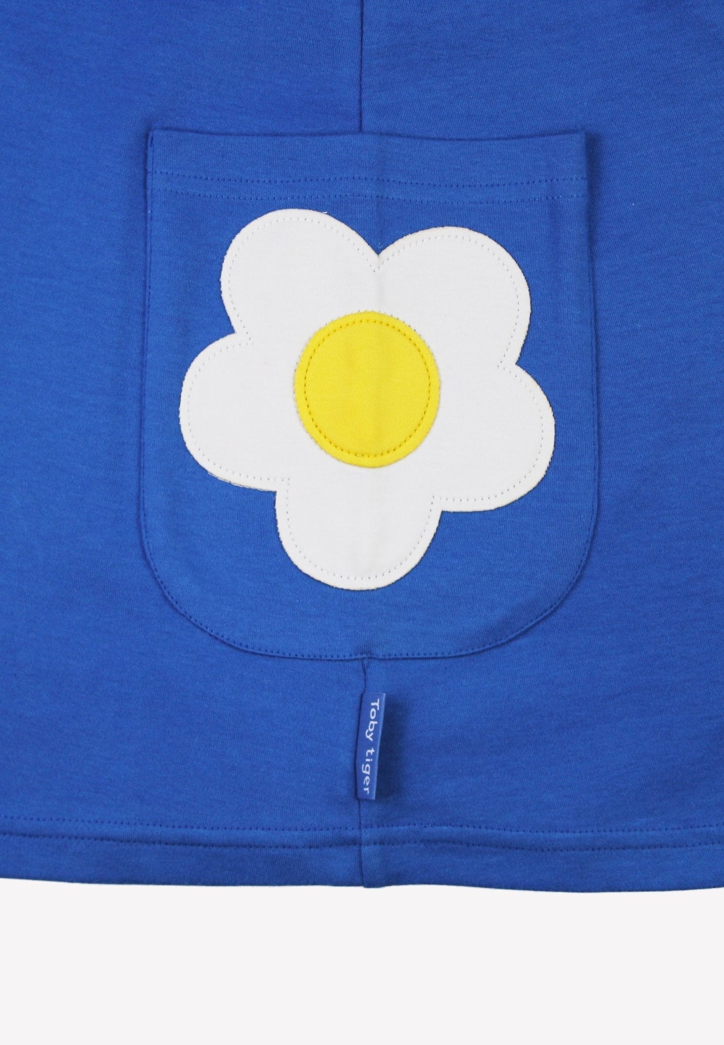 Organic Blue Daisy Applique Long-Sleeved Dress by Toby Tiger, GOTS-certified, vetted by KIDDYKIND