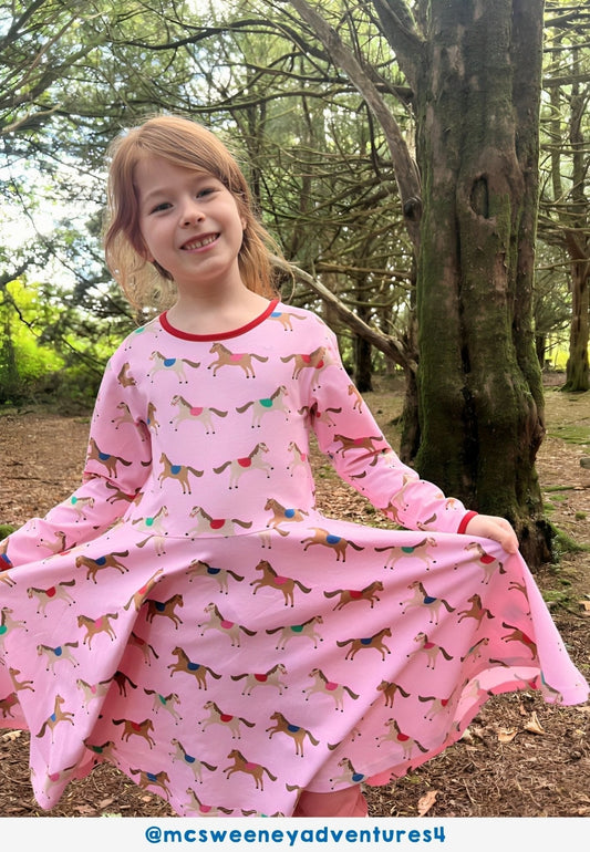 Organic Pink Horse and Pony Print Skater Dress - Toby Tiger