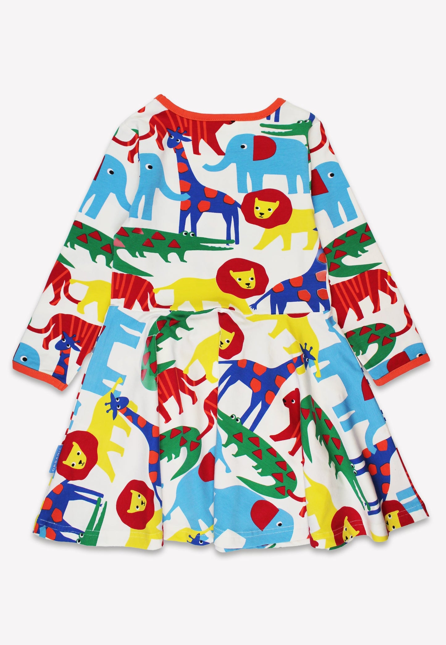 Colorful children's dress with animal pattern on a white background
