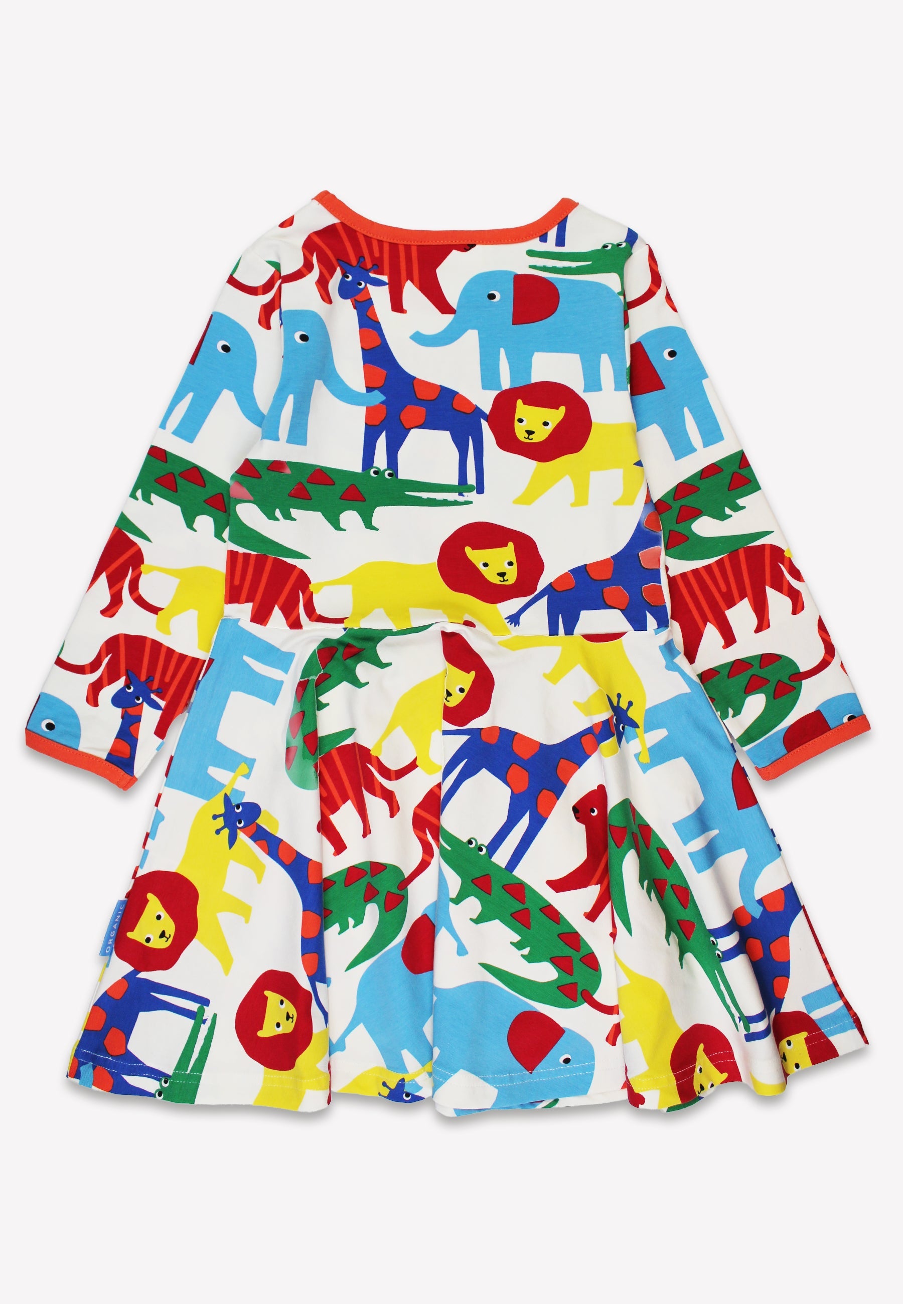 Colorful children's dress with animal pattern on a white background