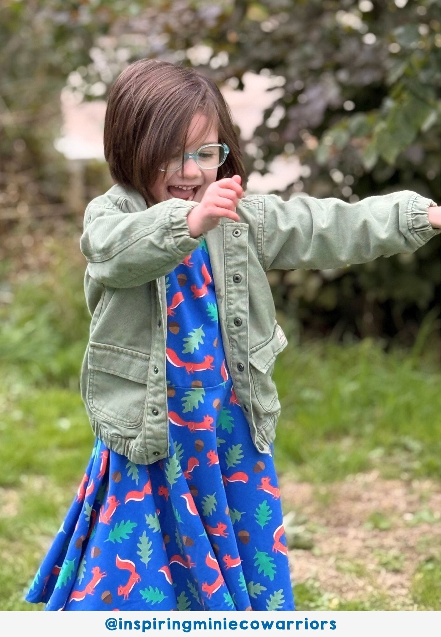 Organic Squirrel Print Long-Sleeved Skater Dress