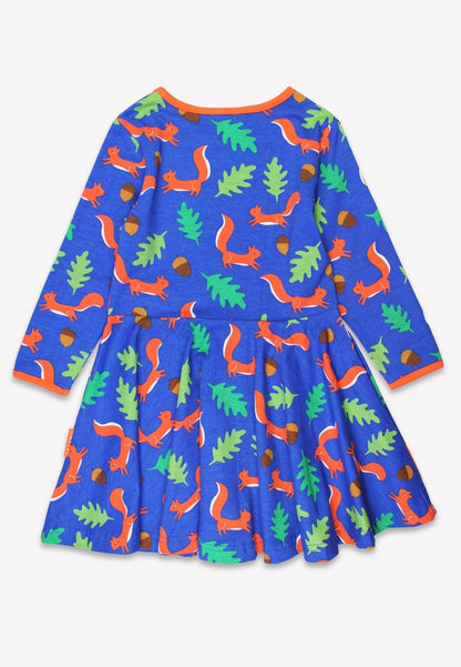 Organic Squirrel Print Long-Sleeved Skater Dress