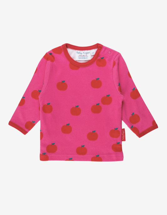 Organic Apple Print Long-Sleeved T-Shirt by Toby Tiger, GOTS-certified, vetted by KIDDYKIND