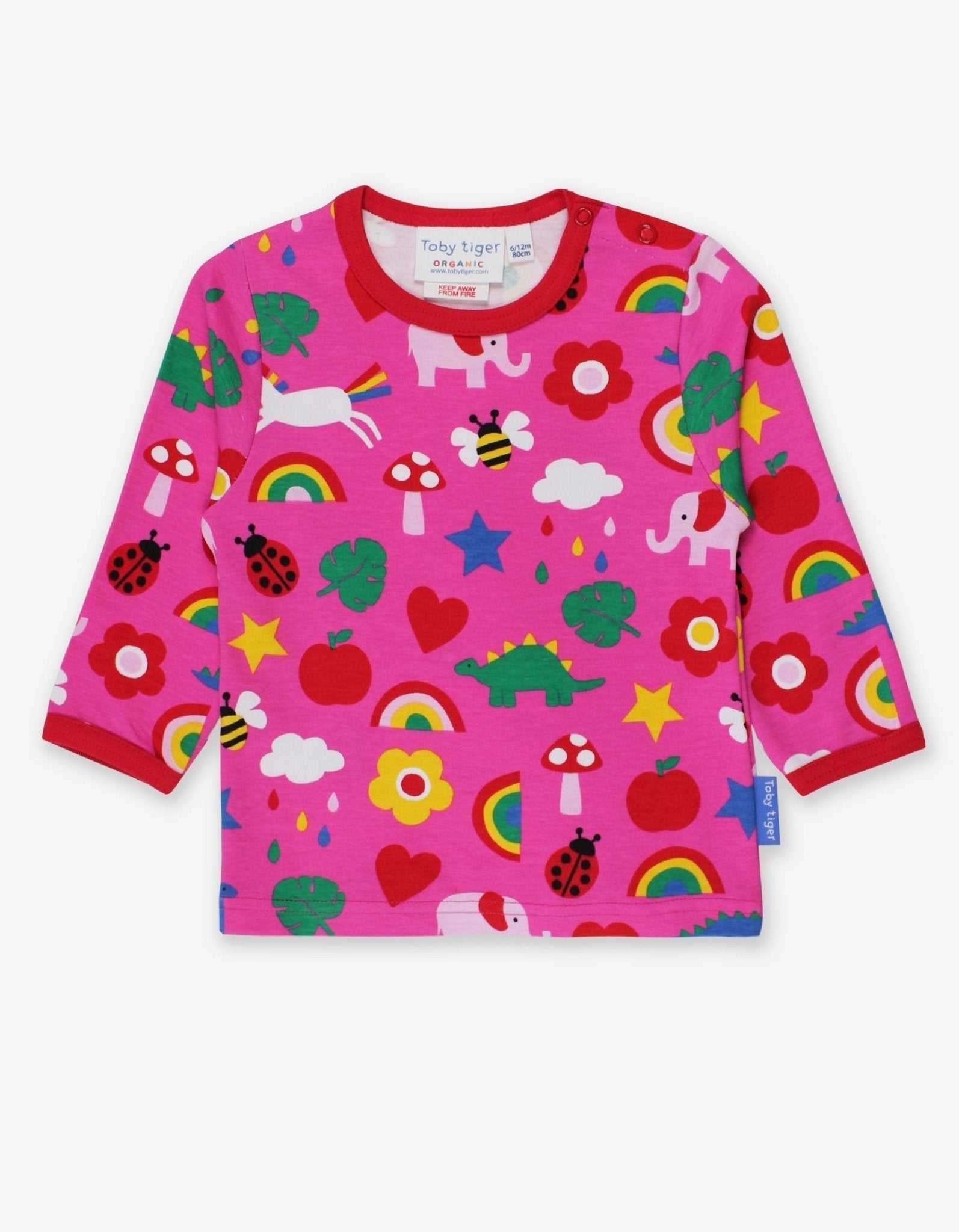 Toby Tiger organic magical mix-up print long sleeve t-shirt front view - organic cotton kids clothing UK | Kiddykind