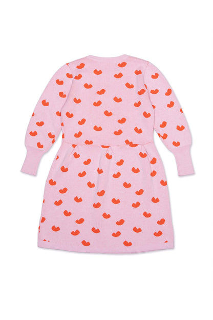 Back view of the Love Hearts Dress in bubble gum pink