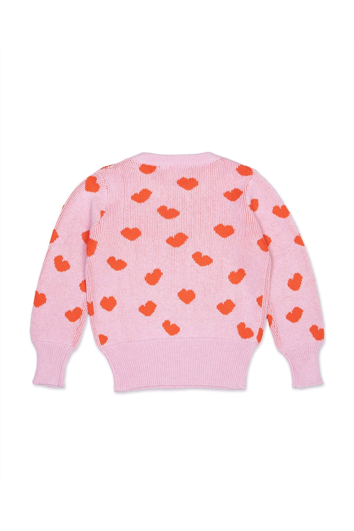 Back view of the Love Hearts Jumper in bubble gum pink