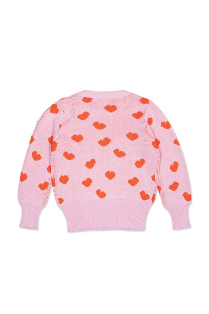 Back view of the Love Hearts Jumper in bubble gum pink