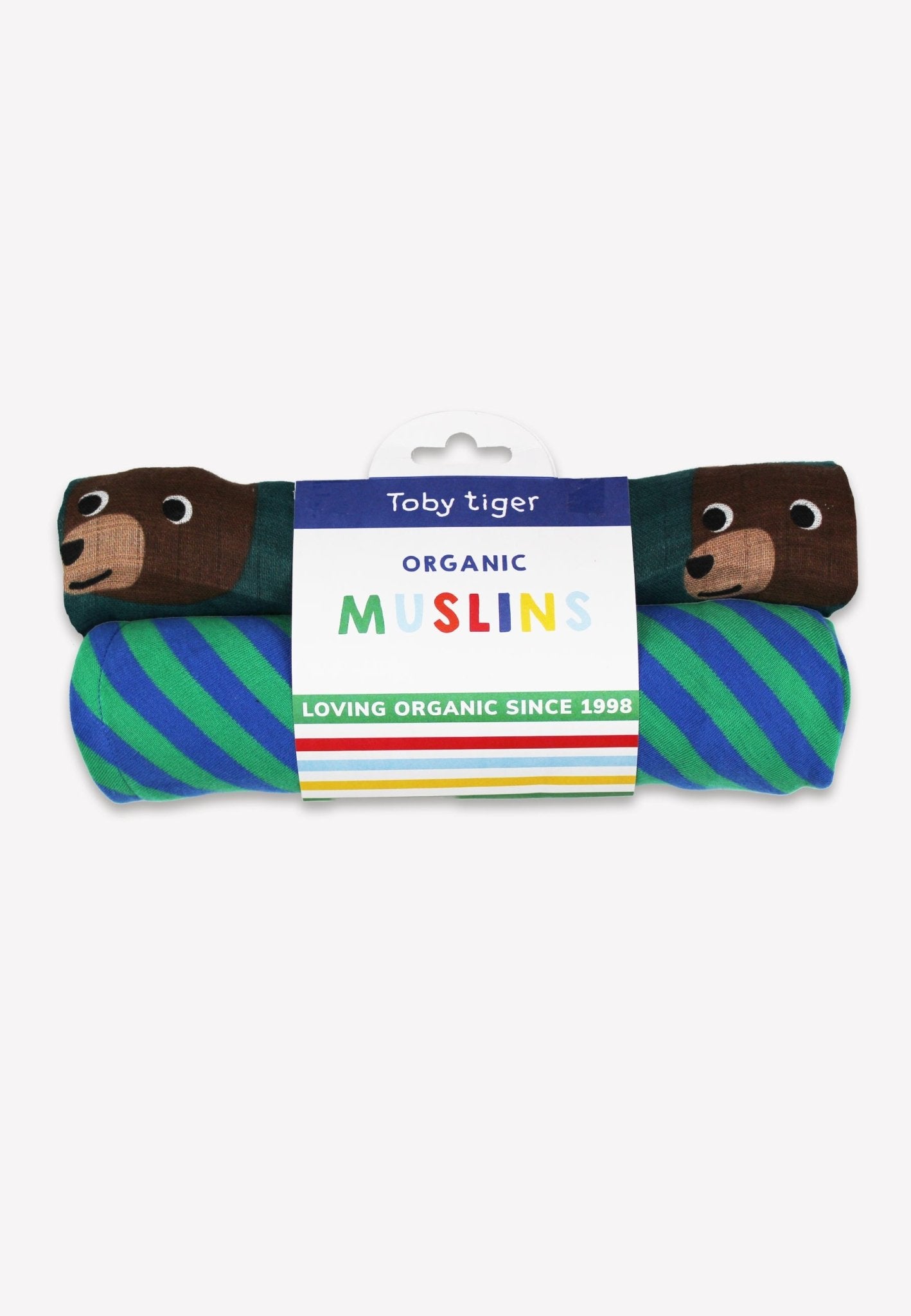 Organic Brown Bear Print 2 Pack Muslin - Toby Tiger
