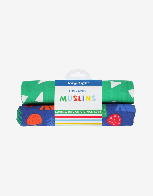 Organic Camping Bear Print 2-Pack Muslins | organic baby sleepwear UK — KIDDYKIND