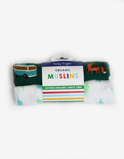 Natural baby sleep: Organic Campervan Print Muslin 2-Pack | KIDDYKIND