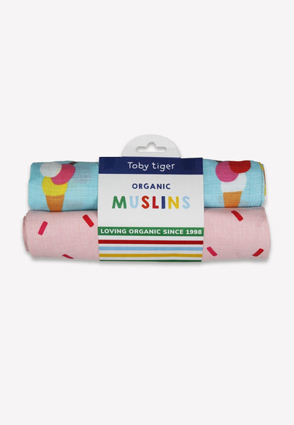 Natural baby sleep: Organic Ice Cream Cones Print 2 Pack Muslins | KIDDYKIND