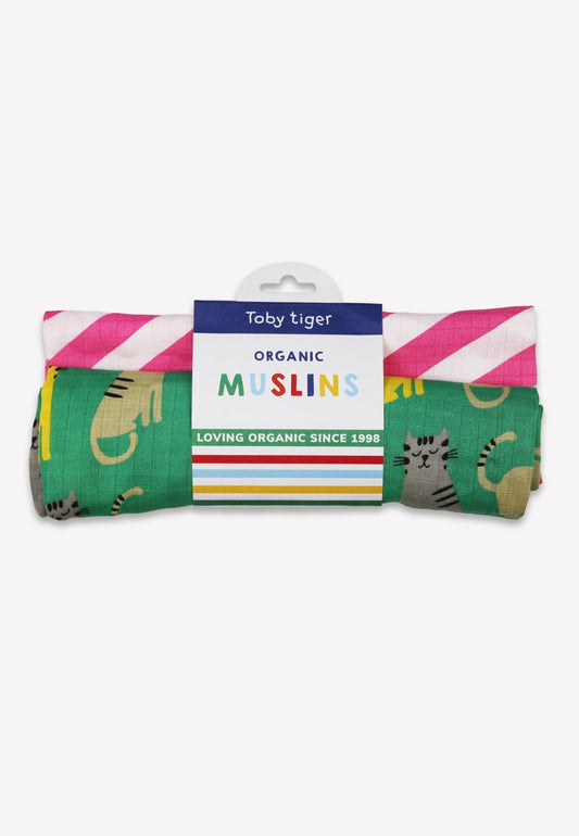 Natural baby sleep: Organic Kitten Print Muslin 2-Pack | KIDDYKIND