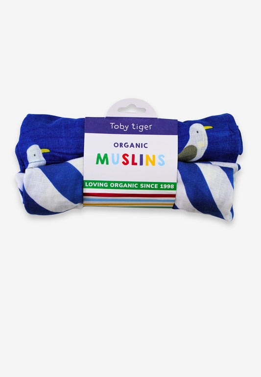 Organic Seagull Harbour Print 2 Pack Muslins