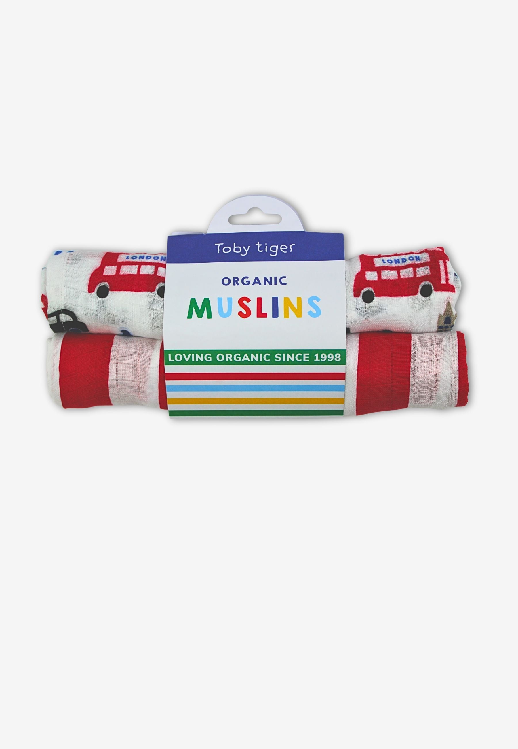 Pack of organic muslins with a visible brand label on a white background