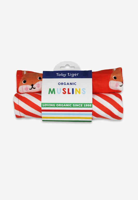 Organic Squirrel Print 2 Pack Muslins - Toby Tiger