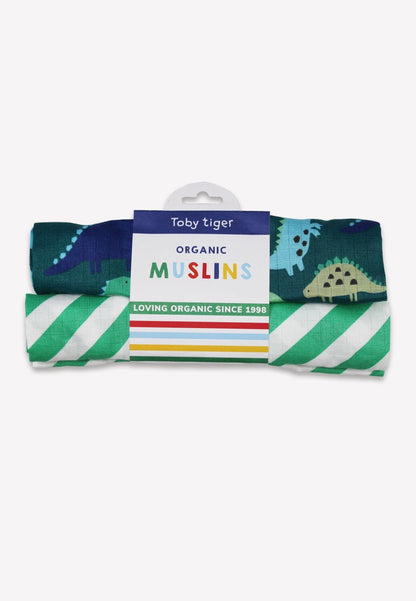 Organic Tonal Dinosaur Muslin 2-Pack | organic baby sleepwear UK — KIDDYKIND