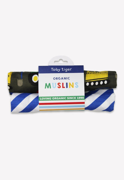 Organic Transport Print Muslin 2-Pack | organic baby sleepwear UK — KIDDYKIND